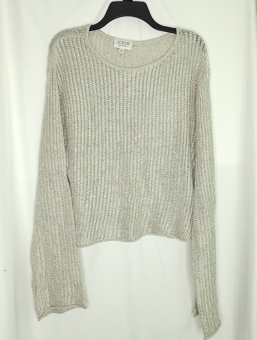 J CREW COLLECTION Women's Silver Metallic Open Weave Linen Blend Sweater XL
